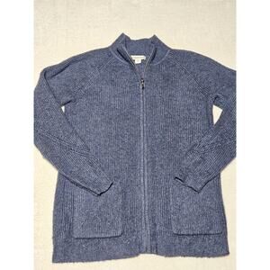 Coldwater Creek Blue Texture Knit Full Zip Sweater Cardigan Kangaroo Sze Small